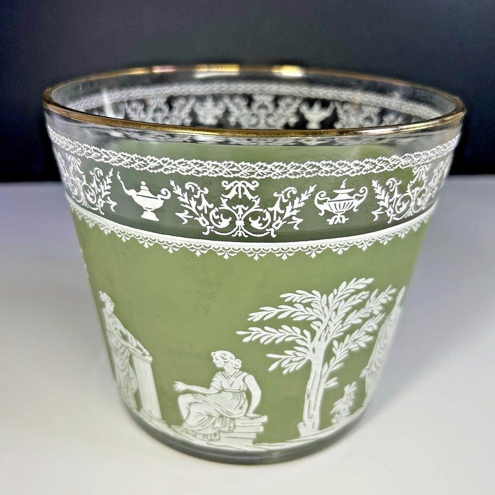 Mid-Century Green Satin Glass Ice Bucket Bowl - Jeanette Or Edgewood style